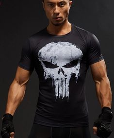 T Shirt Men Fitness Compression Gym Men Clothes, Batman Workout, Superman Tshirt, Punisher T Shirt, Compression Shirt Men, Captain America Tshirt, Compression T Shirt, Style Fitness, The Punisher