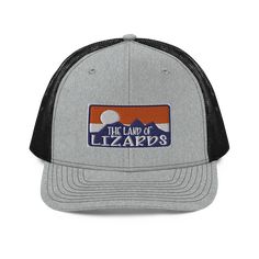 Complete your outfit with an embroidered trucker cap — It has a classic structured fit, adjustable plastic snapback, and a curved visor that matches its underbill.• 60% cotton, 40% polyester• 100% polyester mesh back• Structured, 6-panel, mid-profile cap• Pre-curved contrast stitched visor• Underbill matches visor color• Adjustable plastic snapback PLEASE NOTE: This cap is made to order * Due to the manufacturing process, once the order is placed no changes can be made * All caps are made on dem Adjustable Trucker Hat With Logo Patch Visor, Adjustable Visor Trucker Hat With Logo Patch, Trucker Hat With Logo Patch And Curved Visor, Fitted Trucker Snapback Baseball Cap, Fitted Trucker Baseball Cap With Curved Bill, Fitted Trucker Hat With Curved Bill, Gray Trucker Hat With Logo Patch And Curved Bill, Outdoor Fitted Trucker Hat With Curved Bill, Lizards