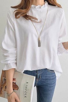 Women Work Blouse, Blouse Work Designs, Blouse Outfit, Shirts For Women, White Shirts, White Blouse