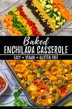 this baked enchilada casserole has been made with vegetables and is ready to be eaten