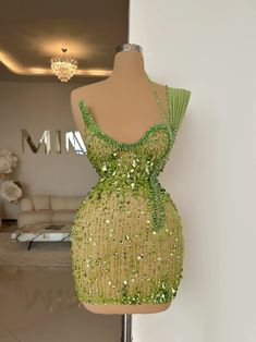 Green Luxury One Shoulder Evening Dress Party Birthday Sequnis Bride Robe Mini Sheath Bridal Dresses Gymwear Outfits, Dream Prom, Gowns Dresses Elegant, Classy Prom Dresses, Exquisite Gowns, Military Ball, Luxury Dresses