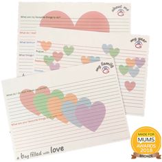 two lined paper with hearts on them and the words, made for mums love