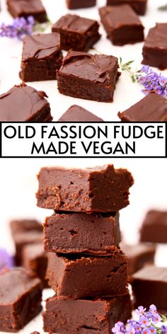 old fashion fudge made vegan brownies stacked on top of each other