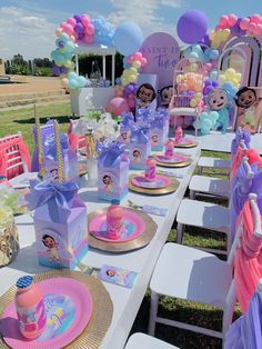 a table set up for a birthday party