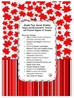 the canadian flag with text that reads grade four social studies and physical regions at canada