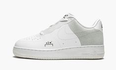 The A-COLD-WALL x Nike Air Force 1 Low “White” is a limited edition collaboration by British designer Samuel Ross on the iconic silhouette. A-COLD-WALL’s high-end streetwear aesthetic is applied to the Air Force 1, which features a minimalist construction with a stitchless upper built with Nike’s Flyleather, a material that blends recycled leather and textile and maintains the look and feel of premium leather. The shoe also has a modified lacing system with eyelets only at the top and bottom of Samuel Ross, Nike Air Force One, A Cold Wall, Baskets Nike, Streetwear Aesthetic, Force One, Nike Air Force 1 Low, Stadium Goods, Recycled Leather