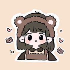 a girl with bear ears on her head wearing a sweater and scarf, surrounded by hearts