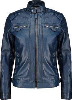 Jild Café Racer Leather Jacket Women - Zip Up Moto Biker Style Casual Fashion Real Lambskin Women's Leather Jacket (DW-Blue-XS) at Amazon Women's Coats Shop Vintage Jackets Women, Racer Leather Jacket, Biker Hoodie, Cafe Racer Leather Jacket, Leather Blazer Women, Leather Jacket Women, Womens Tops Dressy, Lambskin Leather Jacket, Genuine Leather Jackets