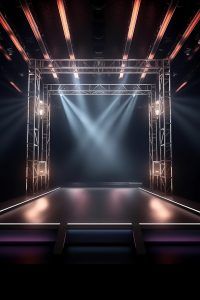 an empty stage with spotlights and lights