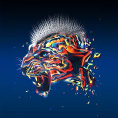 an animal with spikes on it's head is shown in this artistic photo, which appears to be multicolored