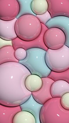 an abstract background consisting of pink, blue and white balls with bubbles in the middle