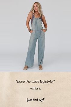 Get ready to look effortlessly boho - chic and ready - to - go in the Rise And Shine Wide Leg Denim Jumpsuit! Feel authentically you in this jumpsuit because it features: Comfortable washed denim fabric that gives off a vintage feel Relaxed and loose jumpsuit silhouette with wide pant legs High neckline with adjustable spaghetti straps that criss cross along the back for a cute detail Side zipper closure for easy wear Side and back patch pockets for convenience Exposed seams throughout for added Loose Jumpsuit, Exposed Seams, Rise And Shine, Wide Pants, Washed Denim, Denim Jumpsuit, Wide Leg Denim, The Rise, High Neckline