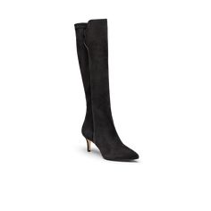 Step into sophistication with the Perfect Dress Boot 90, our latest knee-high boot now featuring a sleek stiletto heel. Part of the Perfect Collection, this boot blends a timeless silhouette with modern, comfort-focused design. Crafted in chic black suede, it effortlessly transitions from day to night, offering a versatile addition to your wardrobe. The combination of stretch and non-stretch suede ensures a structured yet comfortable fit, making the Perfect Dress Boot 60 the epitome of stylish f Dress Boot, Day To Night, Pumps Flat, Sandals For Sale, To Night, Bride Bridal, Black Stretch, Dress With Boots, Stiletto Heel