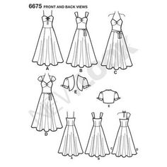 sewing pattern for a dress from the front and back views, with instructions to sew