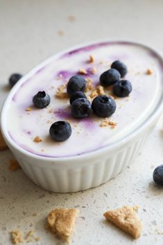 yogurt with blueberries and granola in a bowl