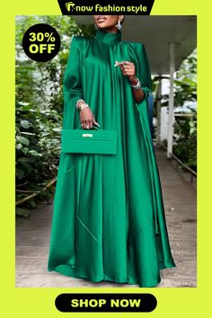 knowfashionstyle Green Casual Solid Patchwork Turtleneck Straight Dresses Luxury Green Maxi Length Kaftan, Green Long Sleeve Evening Kaftan, Luxury Green Silk Kaftan, Luxury Green Floor-length Kaftan, Green Silk Floor-length Kaftan, Purple And Gold Dress, Hot Jumpsuits, Fashion Traditional, Trench Dress