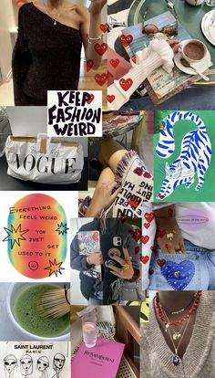 a collage of photos with different types of items and words on them that say keep fashion weird