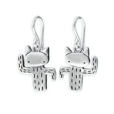 These dancing cat earrings are sure to make the recipient smile. They measure 3/4 of an inch tall with the ear wire and the design is on both sides. Made in the USA using solid sterling silver for both the charm and the ear wire. I ship First Class Mail with tracking in a gift box. To see my entire store go here: https://www.etsy.com/shop/marmar To see my gemstone and modern store go here: https://www.etsy.com/shop/marmarModern To see my pewter and glass store go here: https://www.etsy.com/shop/marmarsuperstar Dancing Cactus, Dangle Earrings With Cat Design For Gifts, Sterling Silver Cat Design Earrings For Gift, Sterling Silver Cat Ears Earrings, Cute Silver Cat Design Earrings, Earrings Funny, Cactus Cat, Modern Store, Silver Cat Design Dangle Earrings