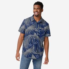 Dallas Cowboys Hawaiian Button Up Shirt FOCO - FOCO.com Pig Roast, Office Holiday Party, Fan Fashion, Cow Shirt, Nfl Logo, Office Holiday, Hawaii Shirt, Dallas Cowboys, Classic Elegance