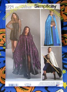 an image of two women in costumes on the cover of a sewing pattern for a cape and cloak