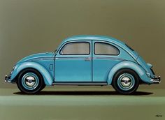 a painting of a blue car on a brown background