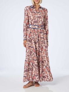 This fresh long dress embodies the longing for spring, sunny days at the seaside and sunsets with your loved. Crafted in linen and adorned with our iconic bandanna print, it will easily become one of the most versatile pieces in your wardrobe, thanks to its whimsical tiered skirt and refined shirt collar. Perfect from morning to cocktail hour - just swap your flat sandals for your favorite heels! Woman long shirt dressFabric covered buttons down front and on cuffsFlounced skirtOrange backclothPaisley all over printConcealed side pocketsHidden elasticated waistbandTie-beltComposition: 100% Linen Flounce Skirt, Linen Dress Women, Print Swimwear, Zimmermann Dress, Long Shirt Dress, Long Shirt, Marbella, Linen Women, Beach Dresses