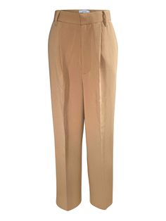 Add a touch of elegance to your wardrobe with these elegant light brown trousers. These chic trousers will serve as the basis for any wardrobe with its relaxed but tailored construction, front pleats, and pockets. Our favorite way to elevate this look is to pair these classy trousers with a relaxed white blouse and heels. Effortlessly Elegant. Elegant, flattering light brown wide-leg Trousers Zip fly and clasp closure Belt loops, front pleated design with pockets Fabric: 78% Polyester, 18% Rayon Elegant Career Trousers, Elegant Wide-leg Career Pants, Elegant Wide Leg Career Pants, Elegant Career Ankle-length Pants, Elegant Ankle-length Career Bottoms, Tailored Brown Ankle-length Dress Pants, Elegant Beige Dress Pants For Office, Brown Ankle-length Dress Pants For Work, Brown Ankle-length Work Pants