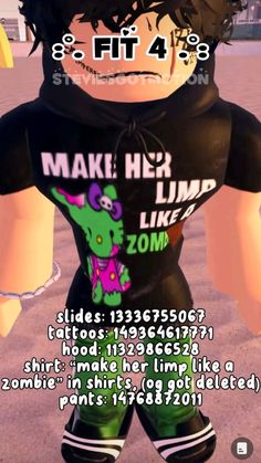 an animated image of a man in black shirt and green pants with the words make her like zombie on it