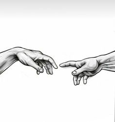 two hands reaching towards each other with one hand pointing at the other's finger