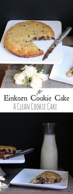 two pictures showing different types of cookies on plates and in front of a bottle of milk