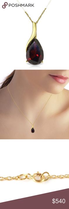 14K. GOLD NECKLACE WITH PEAR SHAPE NATURAL GARNET Item: 1720  Description 14K. GOLD NECKLACE WITH PEAR SHAPE NATURAL GARNET (yellow gold)  Comes with 18" long, 1.15 mm thickness double link Rope Chain. A Natural Garnet nestles in a setting of 14 karat Solid Gold. Featured Gemstone weighs 4.70 carat.  Item Information Metal: 14K. Solid Gold Metal Weight: 1.90 gr. Gemstones 1 Pear shape, 12X8 mm, Garnet = 4.70 ct Measurements Height: 0.75 in ( 19 mm) Width: 0.34 in ( 8.6 mm) Galaxy Gold Products J Formal Pear-shaped Gemstone Necklaces, Formal Pear-shaped Gemstone Necklace, Formal Hallmarked Teardrop Necklace, Formal Yellow Gold Necklaces With Birthstone, Formal Yellow Gold Necklace With Birthstone, Classic Drop Necklace In Yellow Gold, Luxury Pear-shaped Necklaces With Polished Finish, Gold Drop Necklaces For Formal Occasions, Luxury Pear-shaped Polished Finish Necklaces