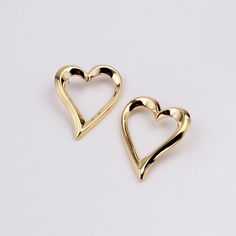 - Dimensions: height about 37.2mm. width about 56.2mm. thickness about 3.6mm. - Material: gold filled and brass. - Type: left right earrings. - Quantity: 1 Pair. - 0801-3469-1 Different batches, sizes and colors may be different slightly. If you need accurate size or color, please contact me. EU factory focuses on servicing brands unique and quality items with the smallest MOQ, if you need to custom or personalized, the factory and craftsmen are here. Always remove your gold jewelry before exercising, washing your hands, or showering.Polish lightly with a dry cloth.Store your accessories in a safe, dry place when not wearing them, including elements that protect them from daily exposure. Elegant Gold Heart Earrings For Anniversary, Gold Earrings For Anniversary On Valentine's Day, Gold-plated Double Heart Earrings, Gold-plated Heart Earrings For Wedding, Gold Heart Earrings For Anniversary, Gold Open Heart Earrings For Pierced Ears, Gold Double Heart Pierced Earrings, Gold Heart-shaped Earrings For Anniversary, Gold Heart-shaped Earrings For Anniversary Gift