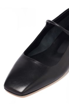 Glossy leather and a slender buckle strap enrich this timeless mary-jane flat fronted by a square toe. Adjustable strap with buckle closure Leather upper, lining and sole Made in Italy Workwear Mary Janes With Buckle Closure And Square Toe, Chic Ankle Strap Mary Janes For Work, Evening Mary Janes With Buckle Closure And Square Toe, Modern Formal Mary Janes With Heel Strap, Classic Closed Toe Mary Janes For Evening, Leather Mary Janes With Sculpted Heel For Evening, Chic Mary Janes With Sculpted Heel For Formal Occasions, Classic Mary Janes For Work With Ankle Strap, Formal Mary Janes With Sculpted Heel And Square Toe