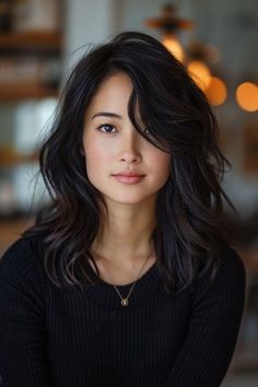 Korean Medium Hair Straight, Medium Short Straight Haircut, Korean Straight Hair, Medium Black Hairstyles, Bangs Styles, Hair Muse, Hair Sleek, Bangs Ideas, Haircut Style