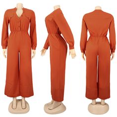 Fashion Women Long Sleeve Solid Cargo Pants Jumpsuit Fall Workwear Solid Color Jumpsuits And Rompers, Fall Workwear Jumpsuits And Rompers In Solid Color, Casual Long Sleeve Solid Pantsuit, Casual Long Sleeve Solid Color Pantsuit, Fall Solid Color Overall Jumpsuits And Rompers, Solid Color Overalls Jumpsuit For Fall, Solid Color Overalls For Fall, Fall Wide Leg Jumpsuits And Rompers With Pockets, Fall Wide-leg Jumpsuits And Rompers With Pockets