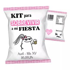 two bags of candy with the words kit para sobbrevir mi fiesta