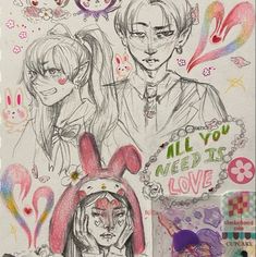 a drawing of some people with bunny ears