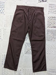 Vintage French work pants - brown cotton - possibly from the late 60s or 70s. Size 52 - large. Taille 49cm Longueur 112cm excellent condition. mint. Full-length Brown Cotton Pants, Full Length Brown Cotton Pants, Brown Full-length Cotton Pants, Brown Cotton Full Length Pants, Brown Full-length Chinos For Workwear, Brown Cotton Pants With Belt Loops, Brown Full Length Chinos For Work, Fitted Brown Cotton Pants, Brown Fitted Full-length Chinos