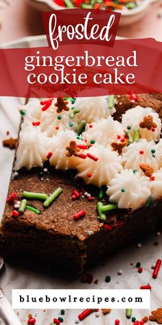 gingerbread cookie cake with white frosting and sprinkles on the top