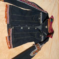 Denim Jacket , Customized With Afghan Tribal Vintage Handmade Embroidery And Vintage Coins Bohemian Dark Wash Denim Jacket For Fall, Multicolor Denim Jacket For Festivals, Dark Wash Bohemian Outerwear For Fall, Bohemian Dark Wash Outerwear For Fall, Festival Multicolor Denim Jacket, Bohemian Multicolor Long Sleeve Denim Jacket, Multicolor Bohemian Denim Jacket, Multicolor Long Sleeve Denim Jacket For Festivals, Fitted Multicolor Denim Jacket For Festivals