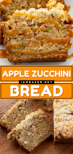 an apple zucchini bread is cut into slices