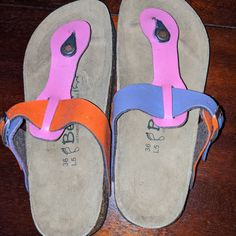 New Without Box, Never Worn, Hand Painted, Size 36 Birkenstock Pink, Birkenstock Sandals, Birkenstock Shoes, Sandals Flip Flops, Flip Flop Sandals, Women's Shoes Sandals, Birkenstock, Pink Purple, Flip Flops