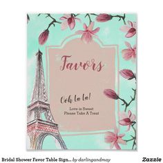 the eiffel tower with pink flowers on it is shown in this postcard