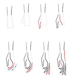 an image of different hands and feet on a white background with red lines in the middle