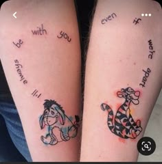 two people with matching tattoos on their arms that say, be with you even if we have love