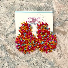 Post Back, Multicolor Beads, Never Worn Colorful Beaded Brown Earrings For Beach, Brown Beaded Earrings For The Beach, Multicolor Beaded Earrings For Beach In Spring, Beach Beaded Earrings With Colorful Beads, Casual Colorful Beaded Earrings, Fun Multicolor Round Beaded Earrings, Casual Multicolor Dangle Beaded Earrings, Casual Multicolor Beaded Dangle Earrings, Trendy Red Beaded Earrings For Beach