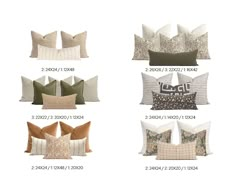 pillows are shown in different colors and sizes