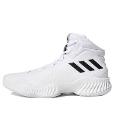 Mid-top Basketball Shoes With Boost Midsole, Adidas White Basketball Shoes With Boost Midsole, Adidas White Basketball Shoes, Adidas White High-top Basketball Shoes, High-top Basketball Shoes With Boost Midsole, High-top Basketball Shoes With Boost Midsole For Sports, Fade-resistant Mid-top Basketball Shoes For Sports Events, Adidas Basketball Shoes With Boost Midsole For Light Sports, Adidas High-top Basketball Shoes For Light Sports