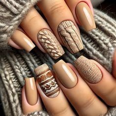 Wrap your nails in warmth with these cozy knit-inspired fall nails. Perfectly paired with your favorite sweater, these beige textured nails bring the autumn vibes wherever you go Fall Sweater Nails 2023, Halloween Sweater Nails, November Sweater Nails, Sweater Fall Nails, Sweater Nails Fall, Sweater Nails Designs, Teacher Nail Art, Fall Sweater Nails, Sweater Nail Art