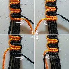 the instructions for how to crochet an orange and black braid on a white background